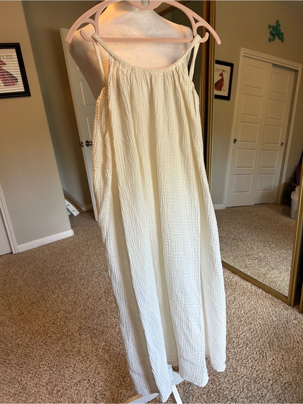 Kona Sol Cream Cotton Gauze Trapeze Cover-Up Dress Size S/M
